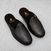Chaussons ouverts noirs - Cuir grainé