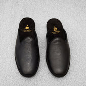 Chaussons Ouverts Noirs Cuir Grain