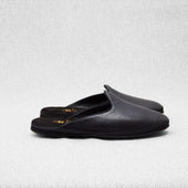 Chaussons Ouverts Noirs Cuir Grain