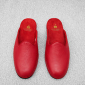 Chaussons Ouverts Rouges Cuir Grain