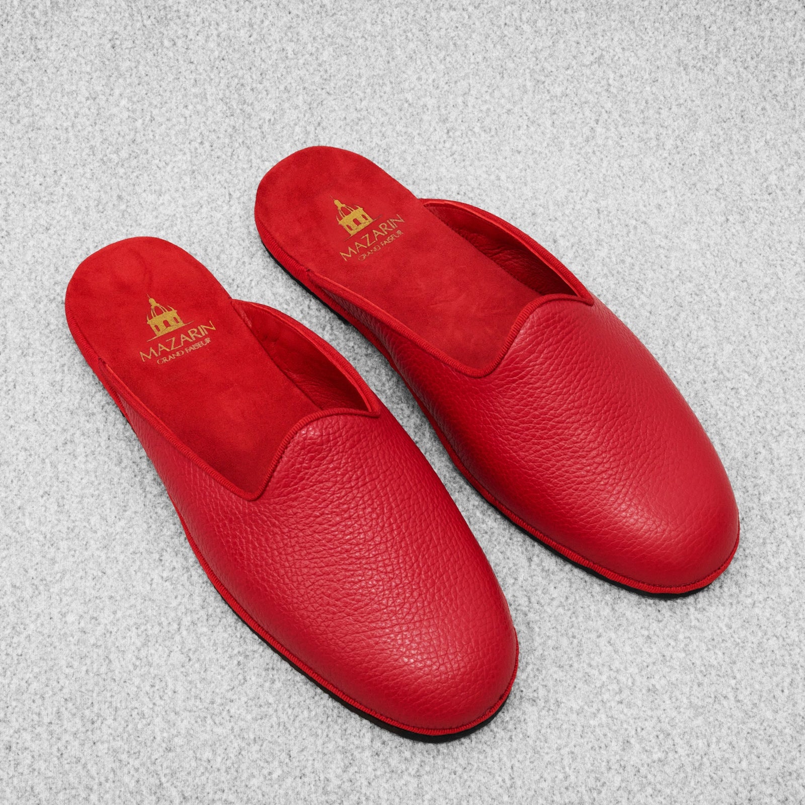 Chaussons Ouverts Rouges Cuir Grain