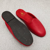Chaussons Ouverts Rouges Cuir Grain
