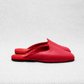 Chaussons Ouverts Rouges Cuir Grain