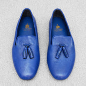 Chaussons Bleu Roi Cuir Grain