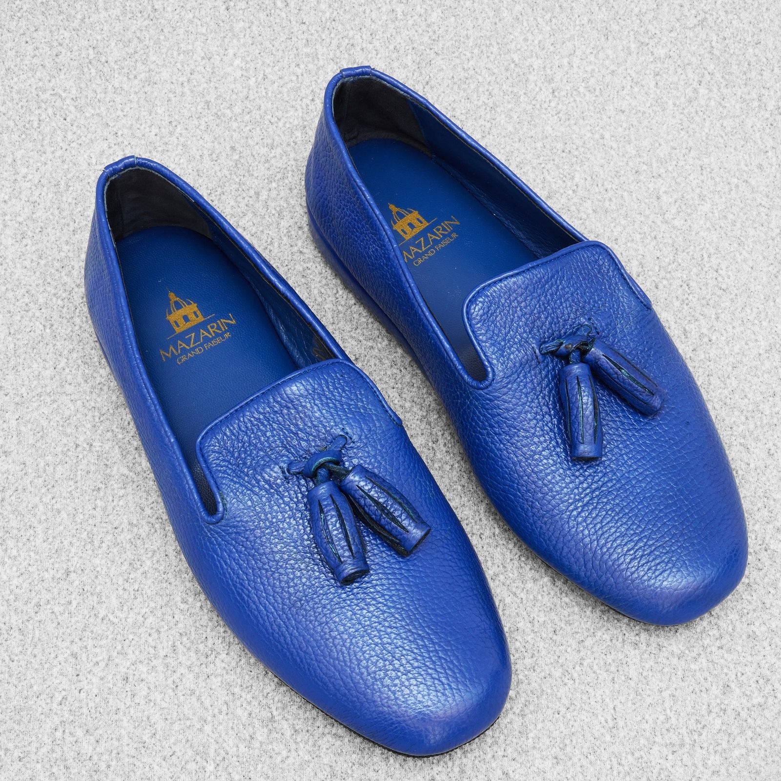 Chaussons Bleu Roi Cuir Grain