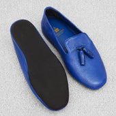 Chaussons Bleu Roi Cuir Grain