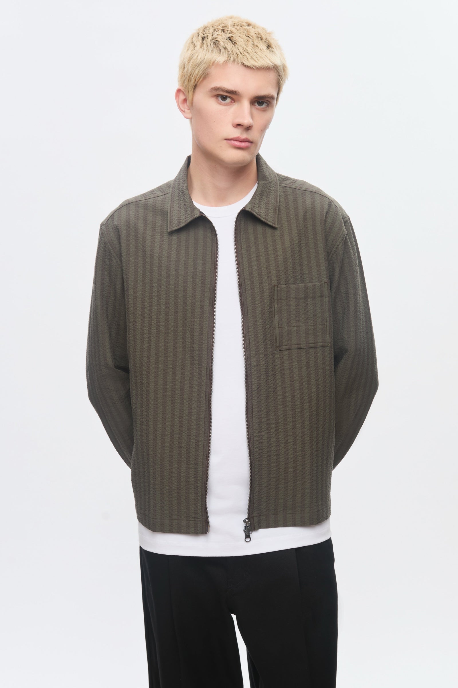 Men's Full Zip Shirt in Brown/Olive