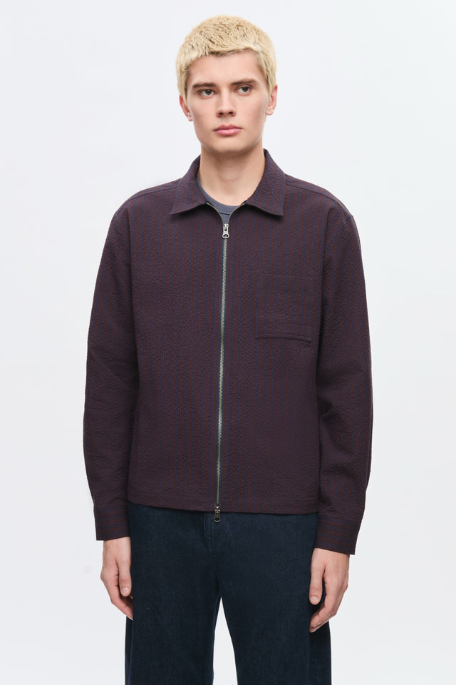 Men's Full Zip Shirt in Cocoa/Navy