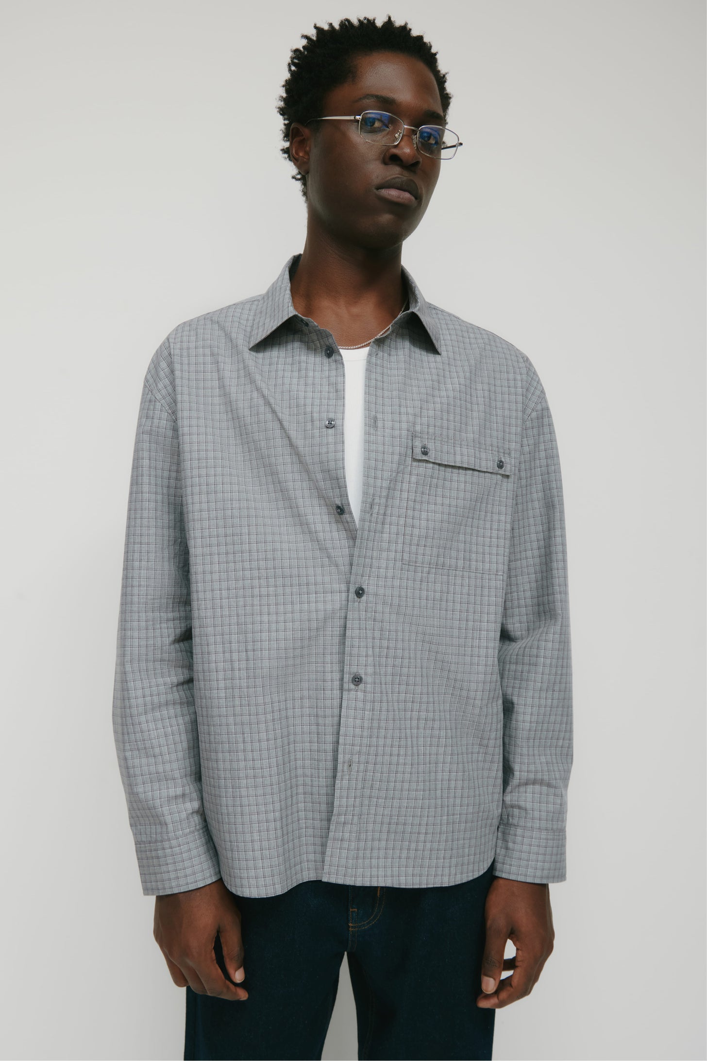 Men's Haydar Shirt in Grey/Lavender Ash Check