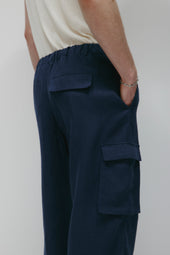 Men's Sila Linen Cargo Pant in Dark Indigo