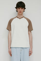 Men's Varsity V-Neck in Marshmallow/Taupe