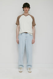 Men's Varsity V-Neck in Marshmallow/Taupe