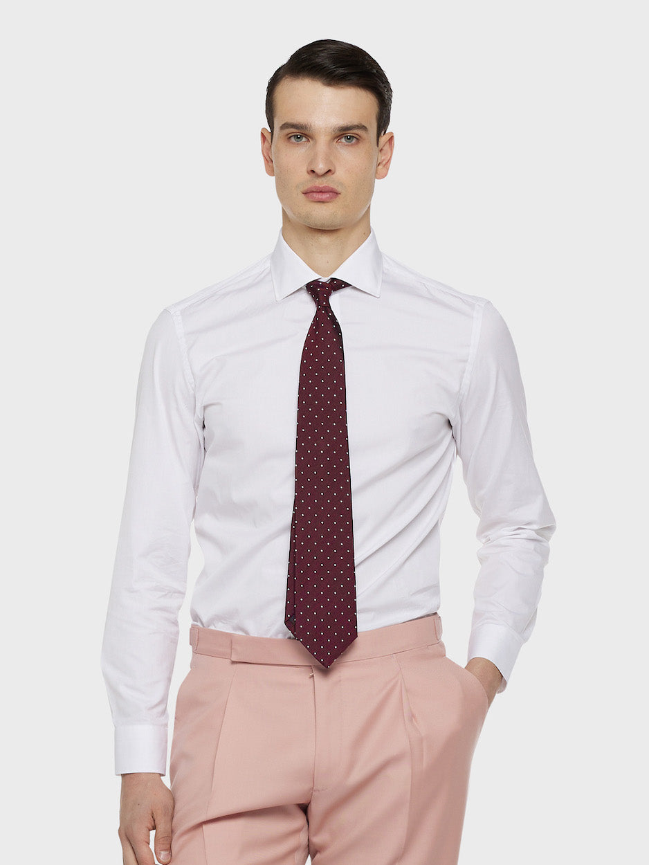Cravatta In Seta Jacquard A Pois Bordeaux