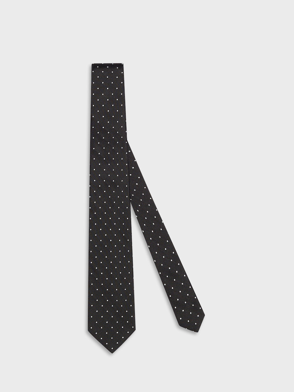 Cravatta In Seta Jacquard A Pois Nera