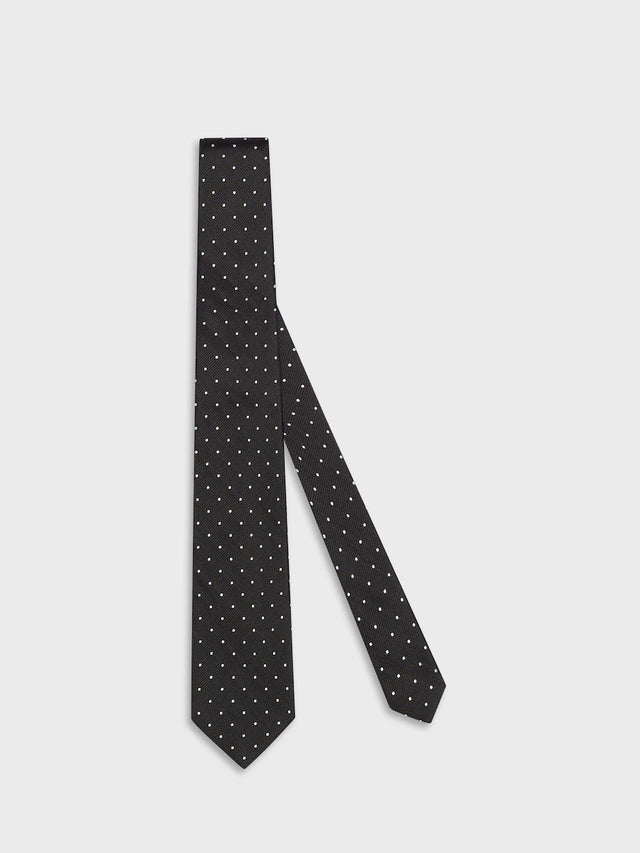 Cravatta in seta jacquard a pois nera