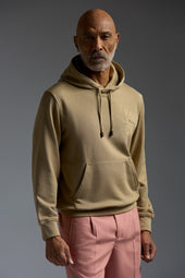 Comfort Cotton and Silk Pouch Pocket Hoodie with Embossed Logo