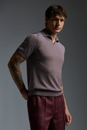 Silk and Cashmere Microstripes Open Collar Polo