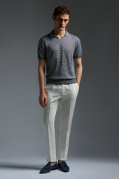 Silk and Cashmere Microstripes Open Collar Polo