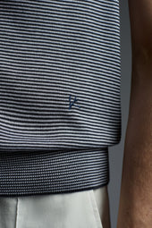 Silk and Cashmere Microstripes Open Collar Polo