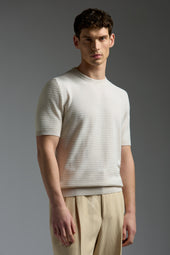 Silk and Linen Embossed Stitch Short Sleeve Polo