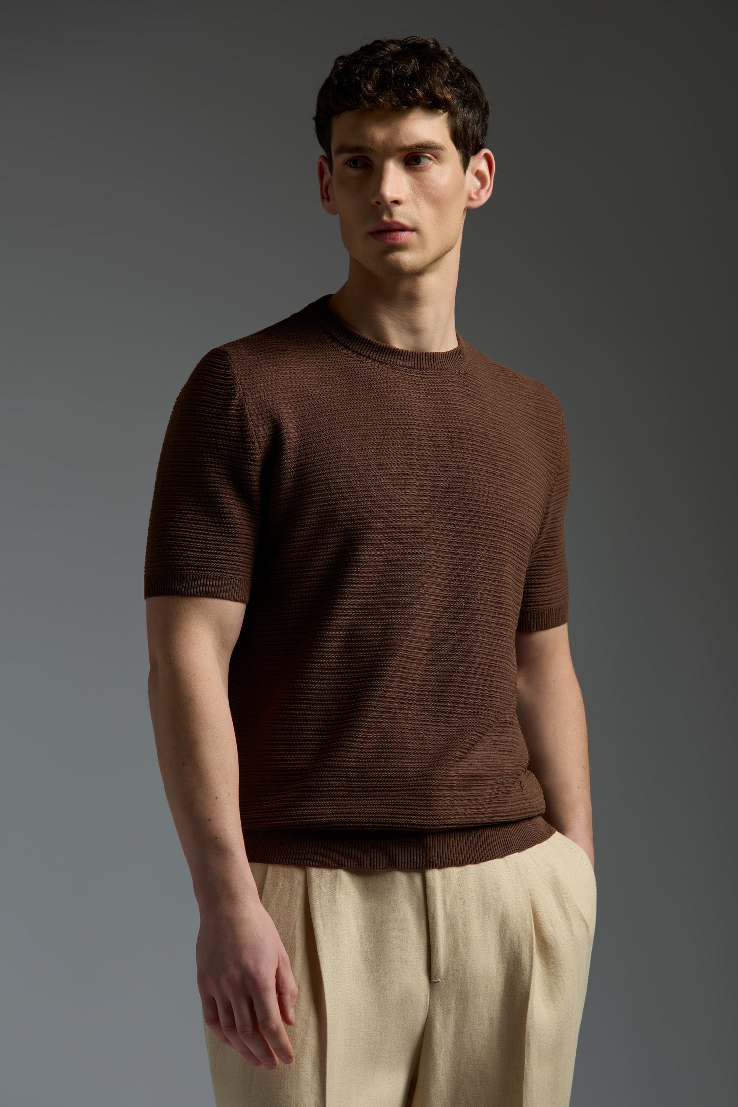 Silk and Linen Embossed Stitch Short Sleeve Polo