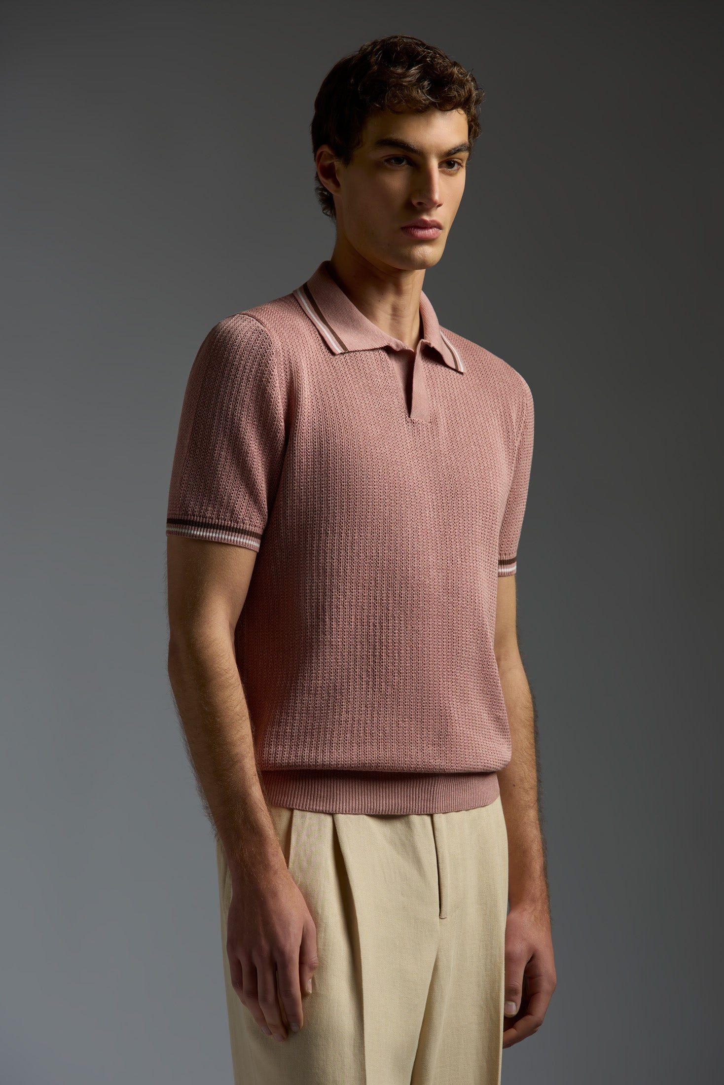 Silk Linen Open Collar Short Sleeve Polo
