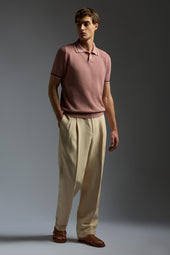 Silk Linen Open Collar Short Sleeve Polo