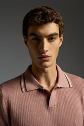 Silk Linen Open Collar Short Sleeve Polo