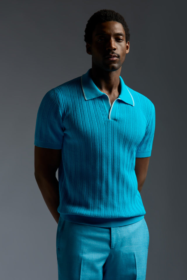 Cotton Multistitch Open Collar Polo