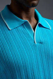 Cotton Multistitch Open Collar Polo