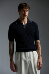 Cotton Multistitch Open Collar Polo