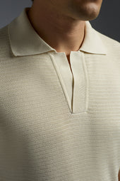 Open Collar Polo Solid Silk Stitch Details F 12
