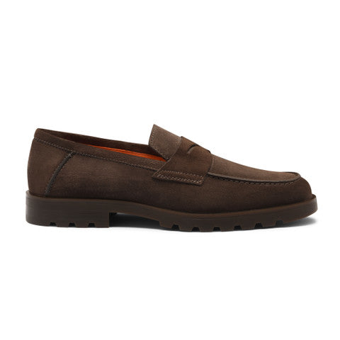 Men's dark brown suede penny loafer