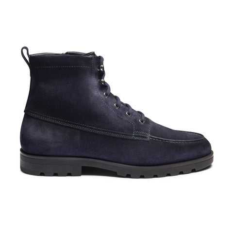 Men’s blue suede lace-up boot with fur