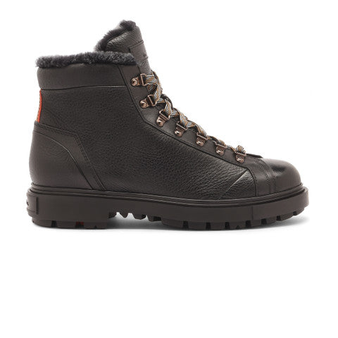 Men's black tumbled leather hiking boot with fur