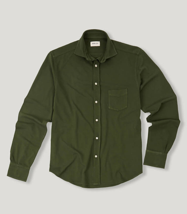 Green Long Sleeves Pique Shirt