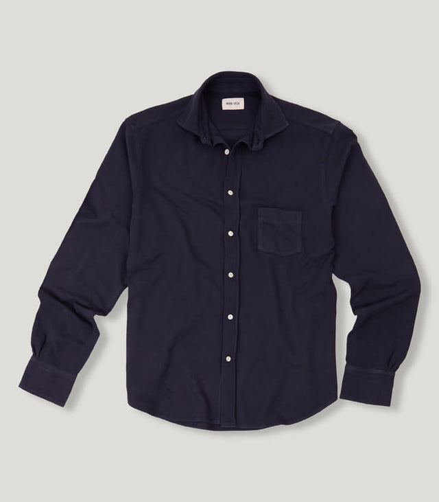 Navy Long Sleeves Pique Shirt