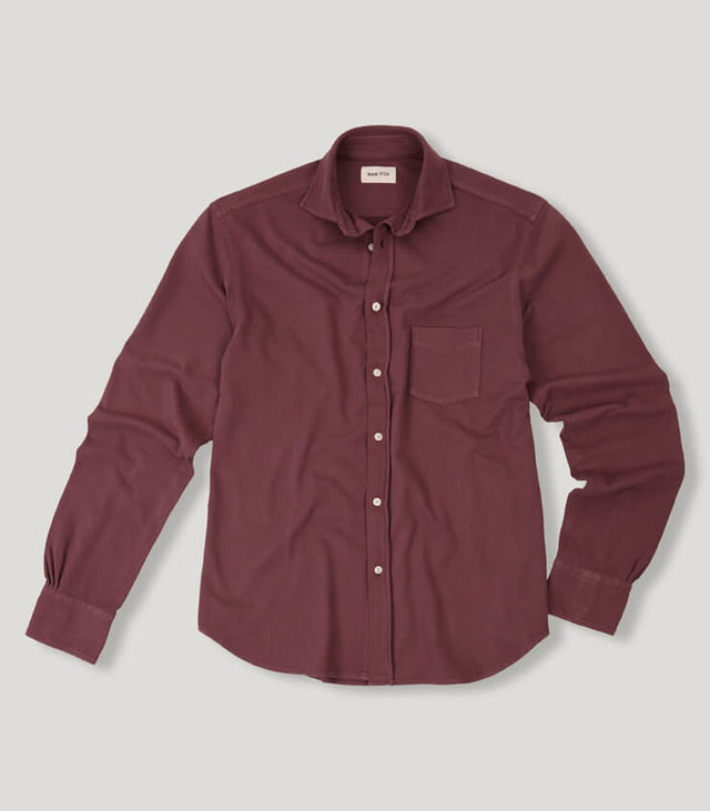 Burgundy Long Sleeves Pique Shirt