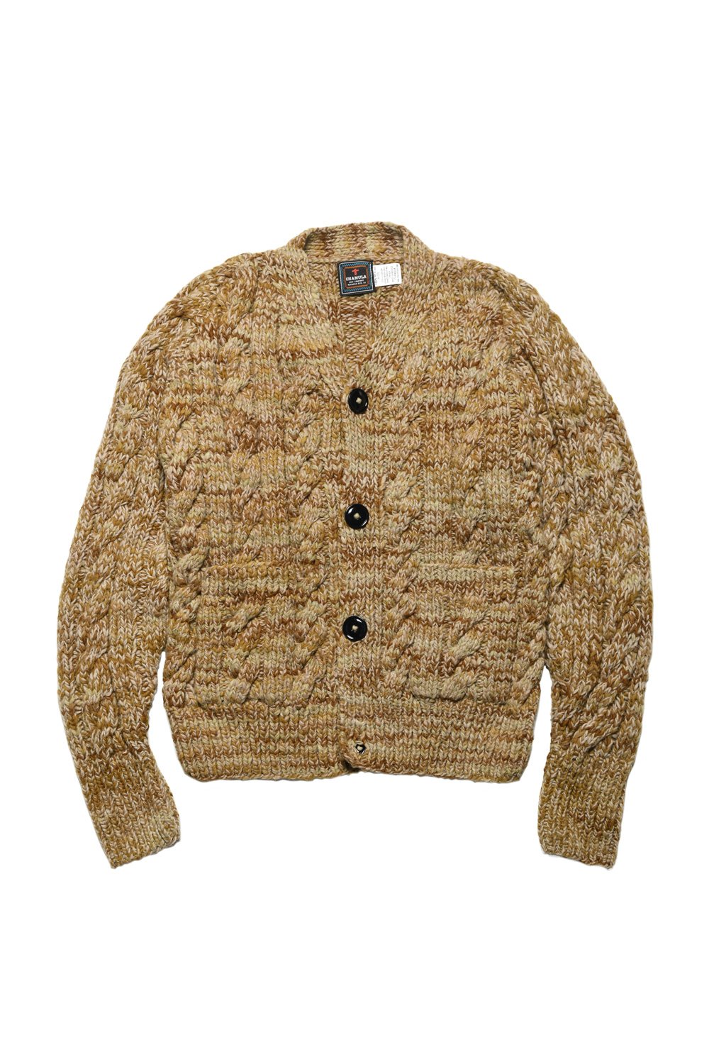Mix Fisherman V Neck Cardigan Dk Beige Mix