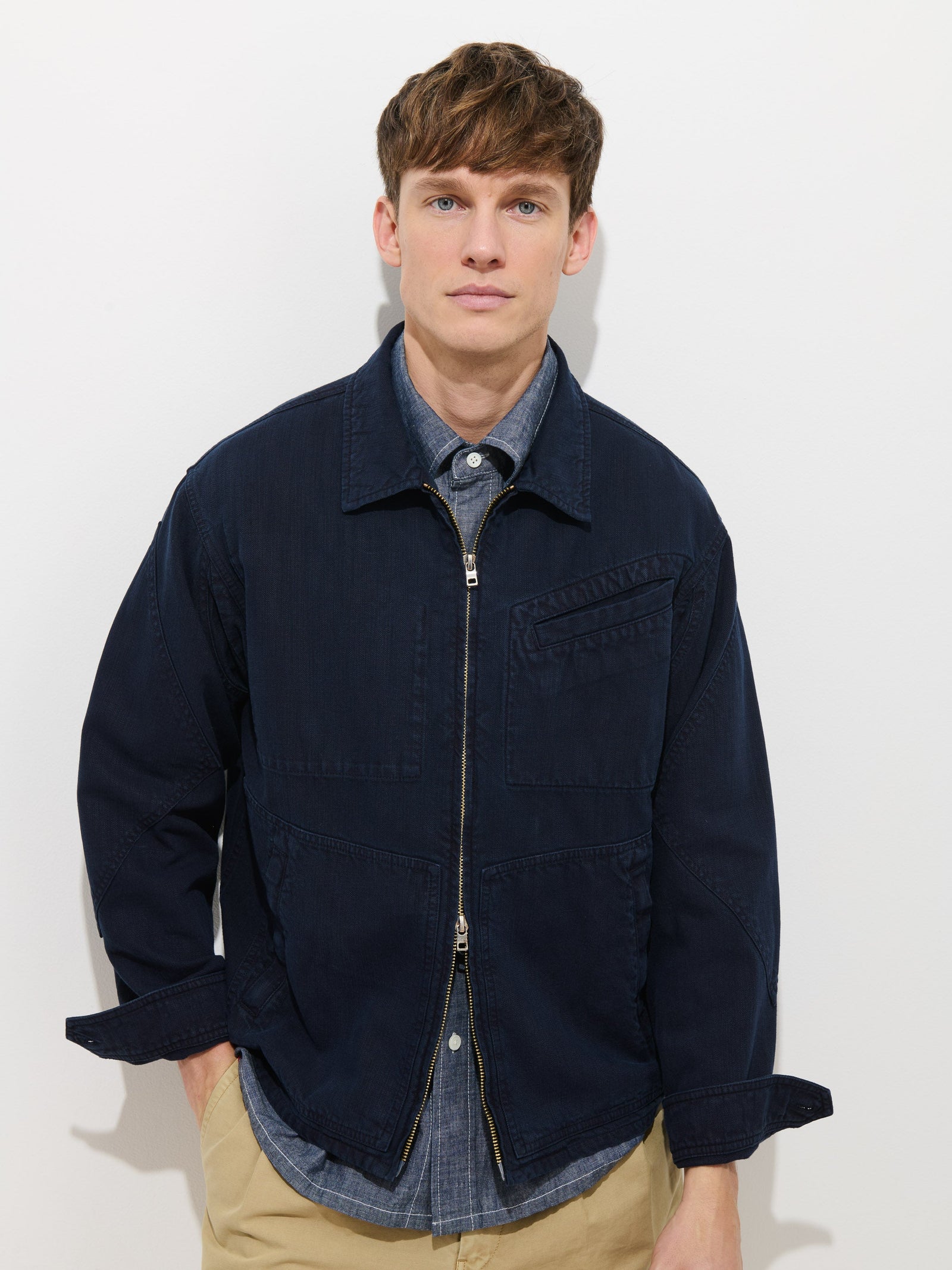 Andre Zip Jacket In Linen Twill