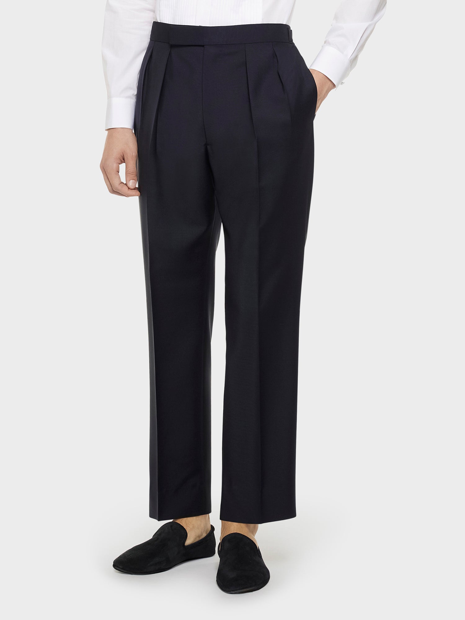 Pantalone A Vita Alta In Lana E Mohair Blu