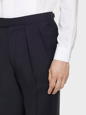 Pantalone A Vita Alta In Lana E Mohair Blu