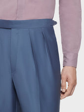 Pantalone A Vita Alta In Lana Blu