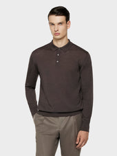 Polo a manica lunga in lana, seta e cashmere marrone