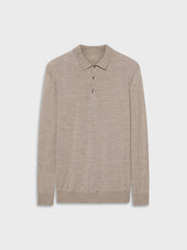 Polo A Manica Lunga In Lana Seta E Cashmere Beige