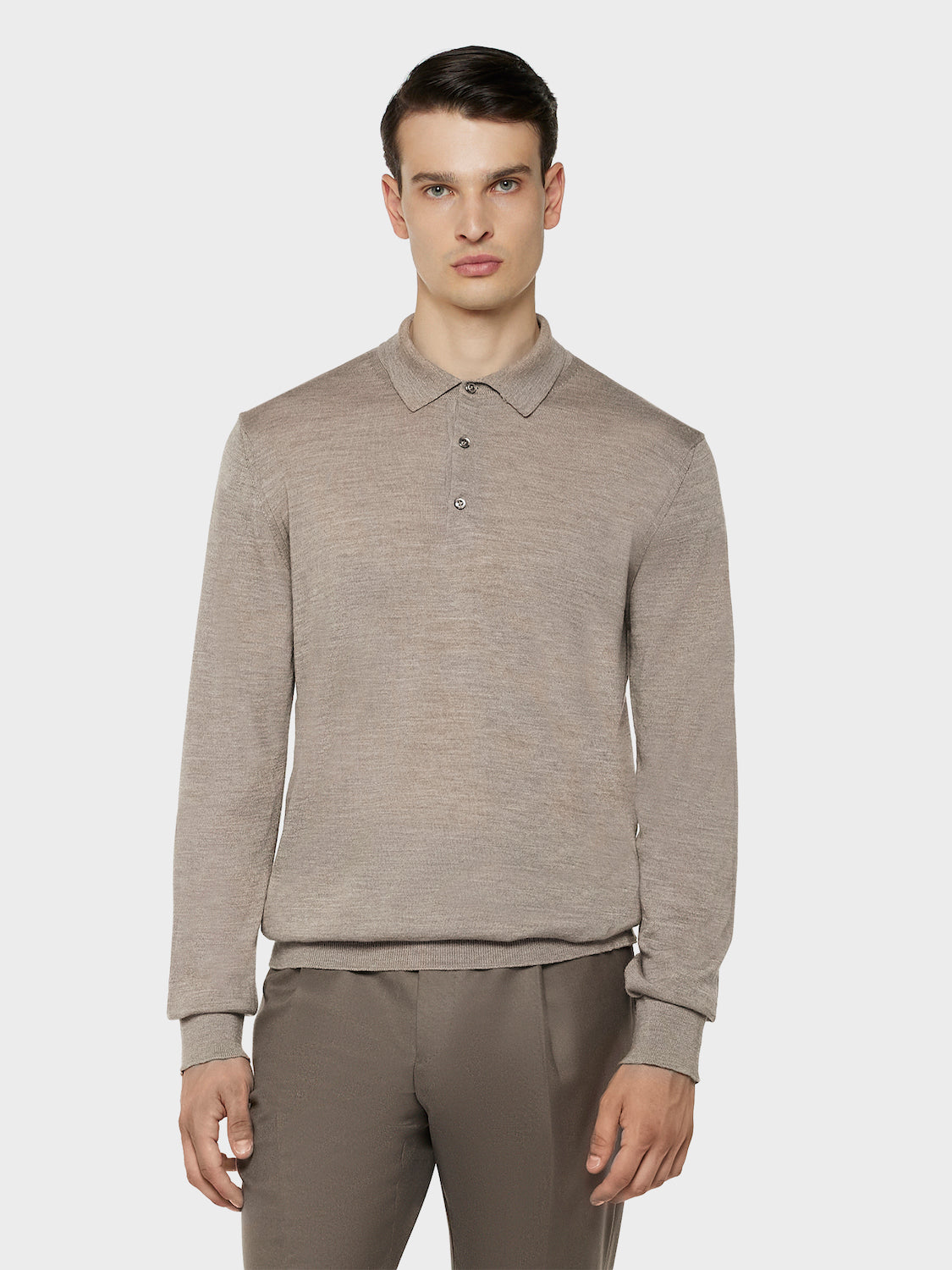 Polo A Manica Lunga In Lana Seta E Cashmere Beige