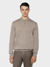 Polo a manica lunga in lana, seta e cashmere beige