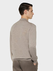 Polo A Manica Lunga In Lana Seta E Cashmere Beige