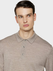 Polo A Manica Lunga In Lana Seta E Cashmere Beige