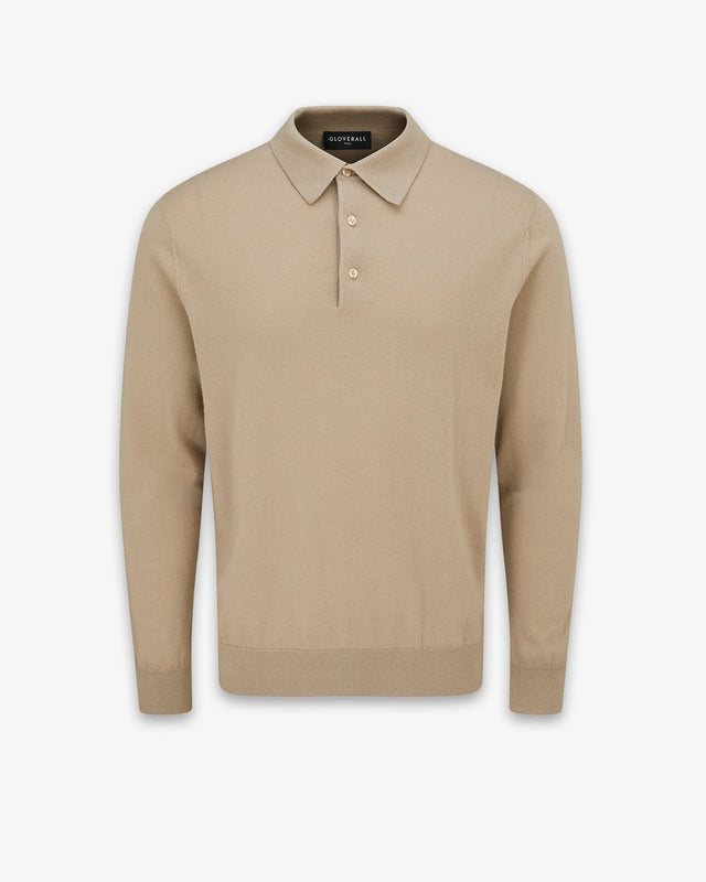 Men's Long Sleeve Knitted Polo Shirt Camel